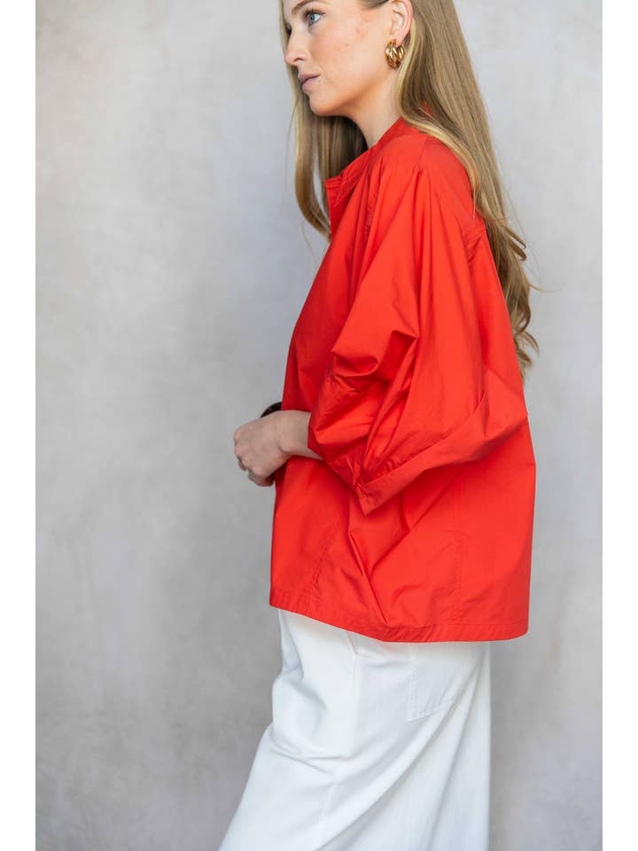 Poplin Bishop Sleeve Button Up Shirt
