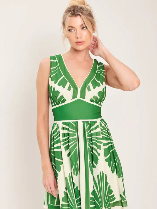 Printed Woven Ivory/ Green Mini