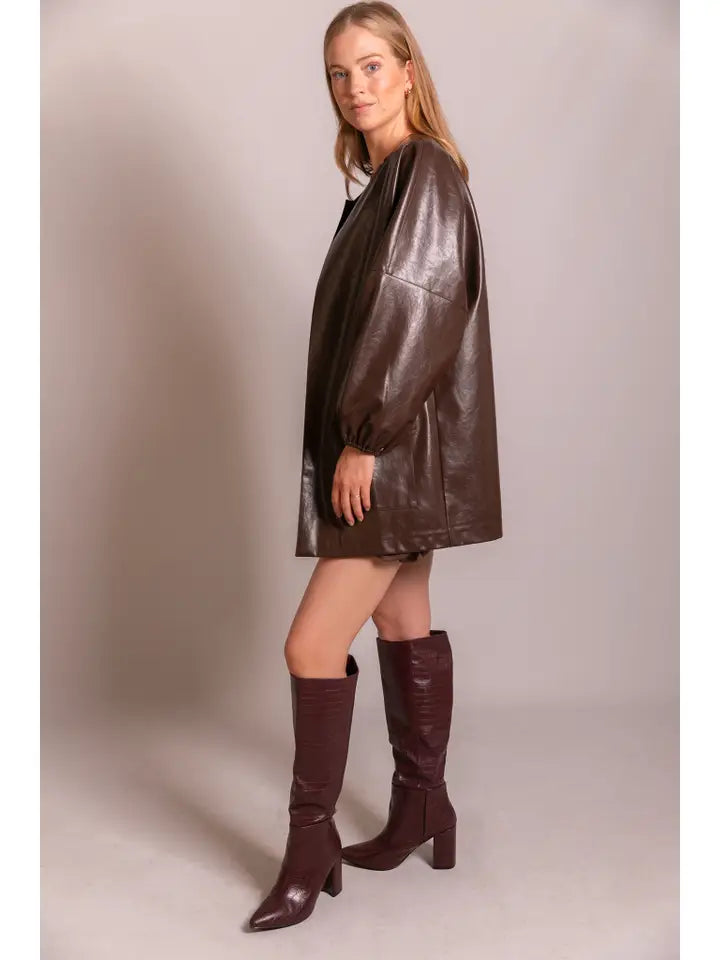 Faux Leather Billowy Sleeve Jacket