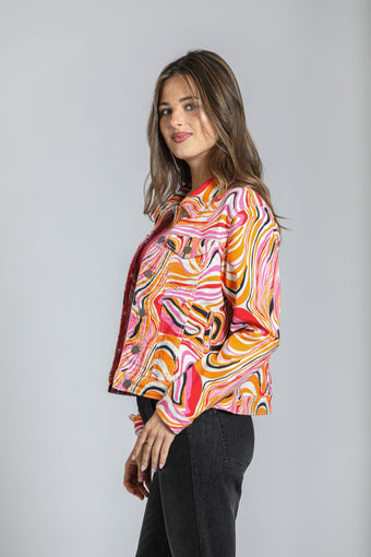 Printed Denim Jacket Pink/ Orange