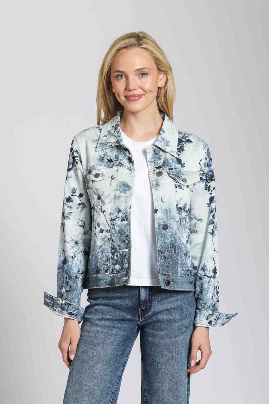 Printed Denim Jacket Blue Multi B18Q