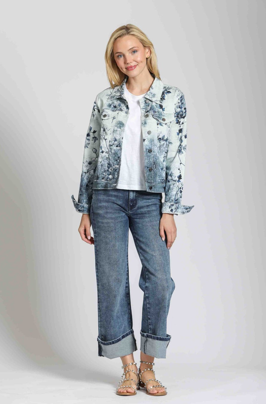 Printed Denim Jacket Blue Multi B18Q