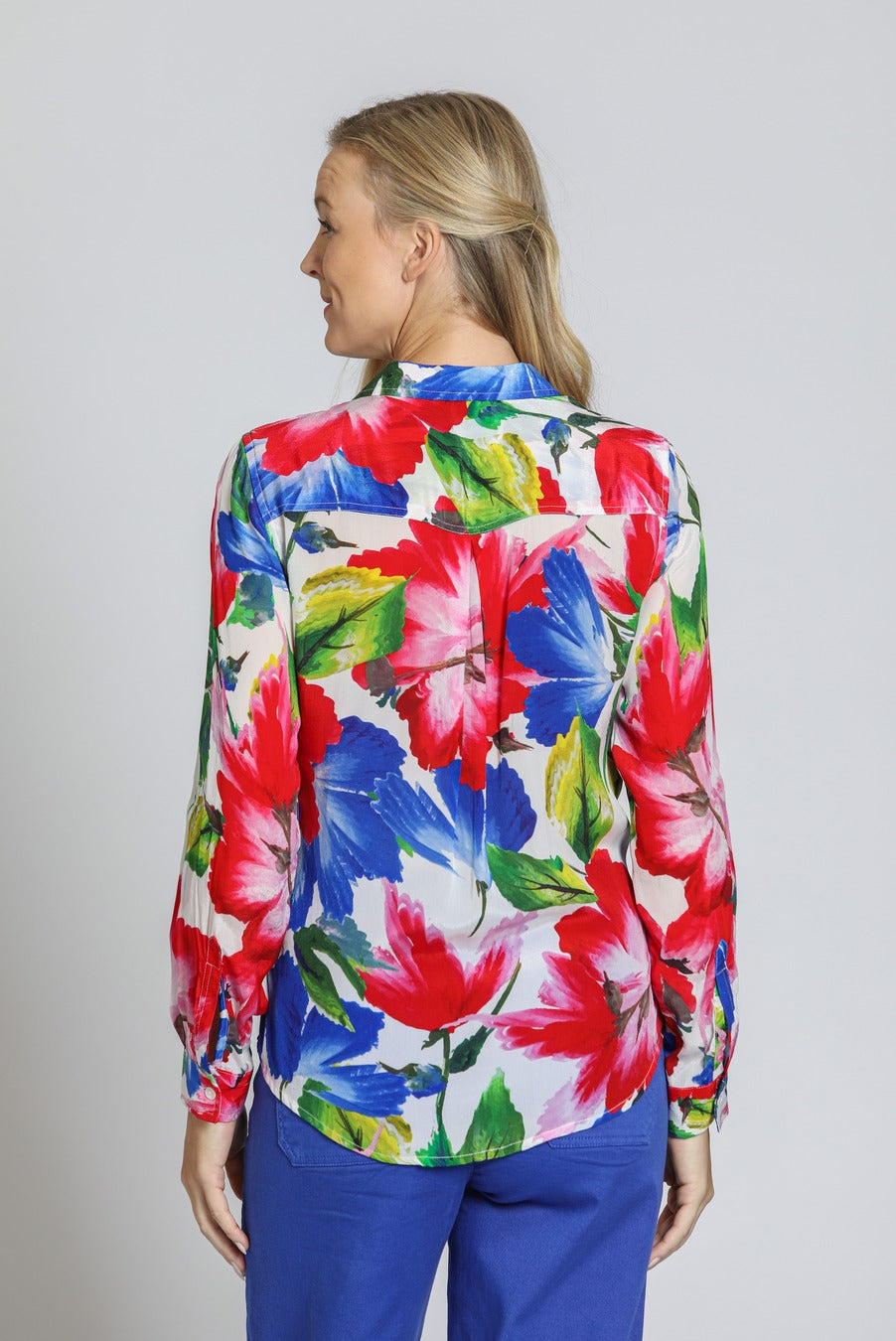 Button-up w/Rollup Sleeve Red Multi
