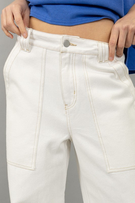 Cotton Twill Baloon Button Detail Pant