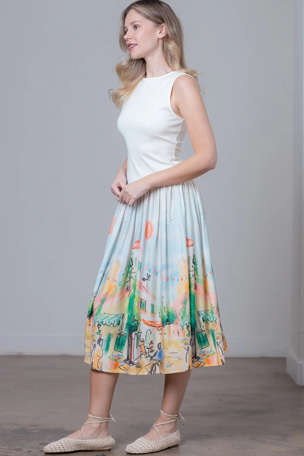 Mixed Media Midi Sleeveless Dress