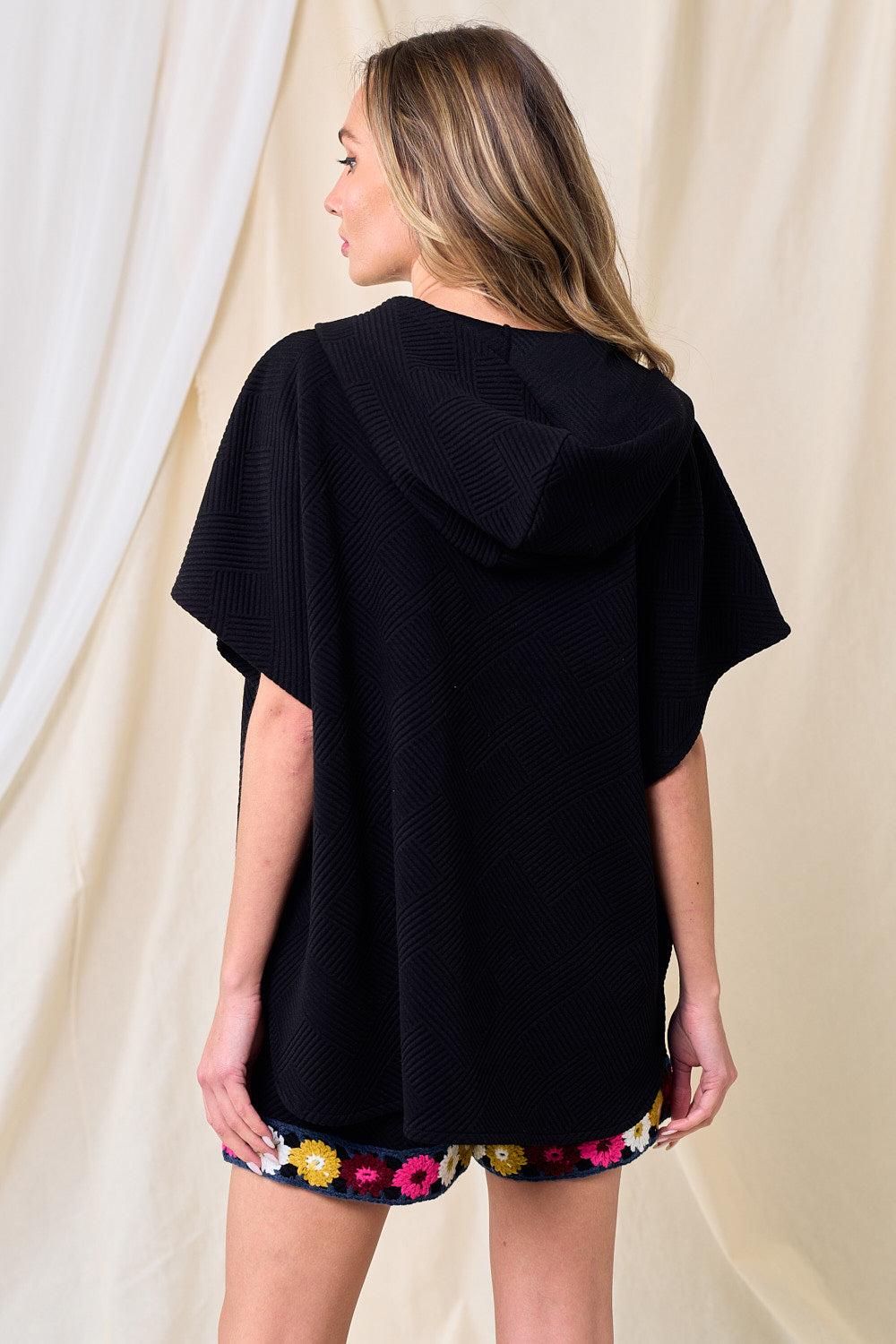 Black Textured Hooded Top