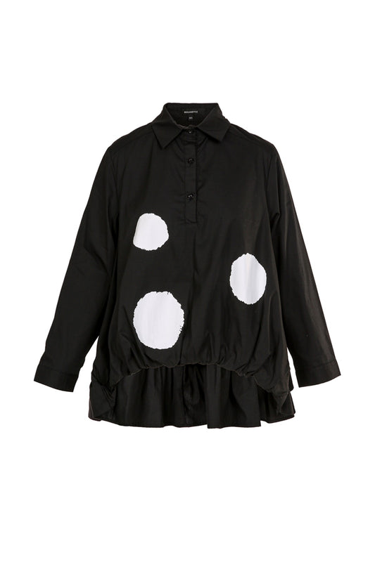 Polka Dot Hi-Lo Ruffled Hem Balloon Hem Top O/S
