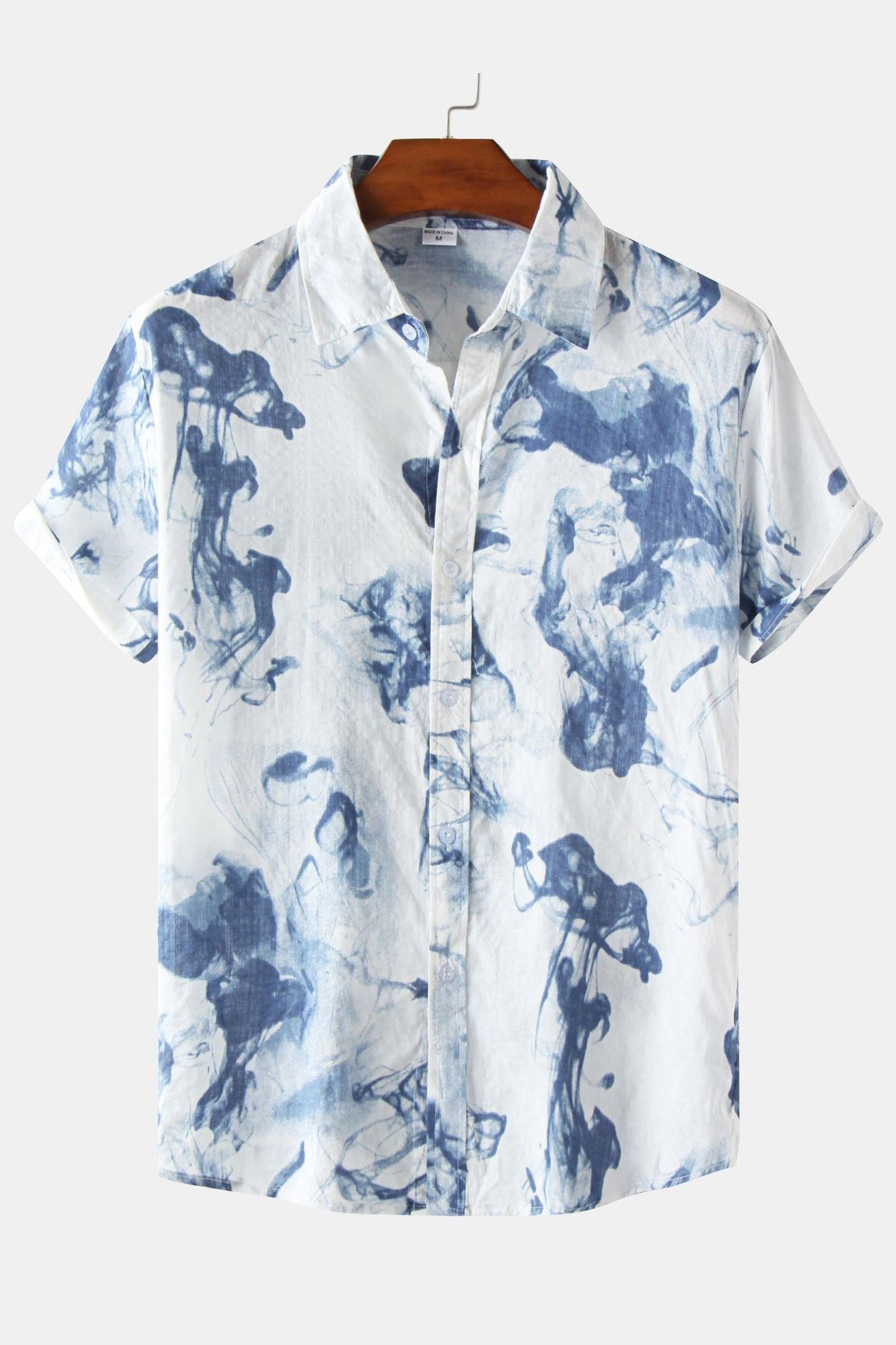 Blue Smoke Vacation Party Shirt Short Sleeve Button