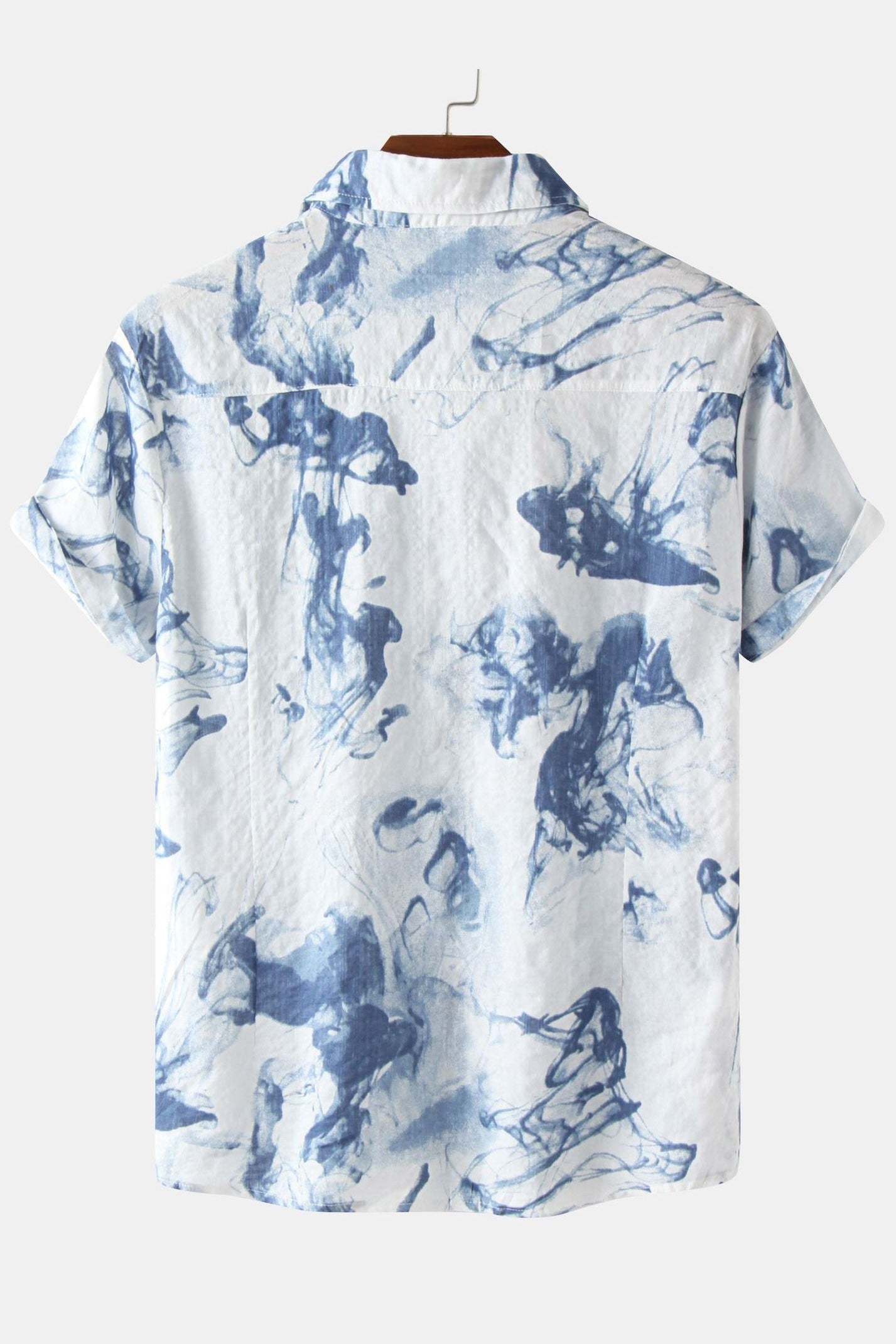 Blue Smoke Vacation Party Shirt Short Sleeve Button