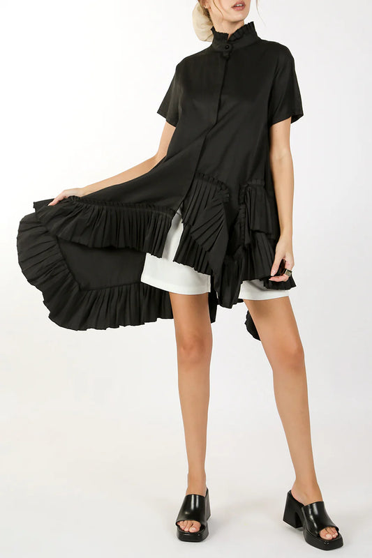 Asymmetrical Ruffles  Mini Shirt Dress