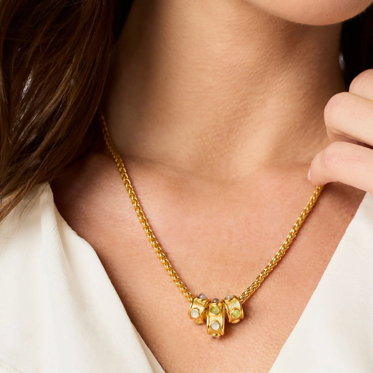 Cobblestone Loop Necklace Multi Cat's Eye 24K gold Plate