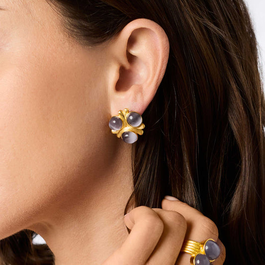 Cobblestone Statement Stud Blue Cats Eye 24K