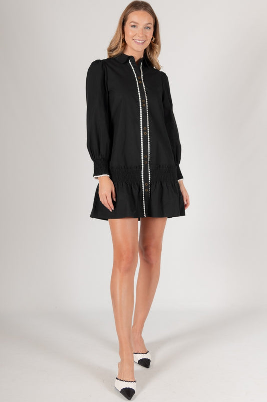 Long Sleeve Drop Hem Poplin Dress