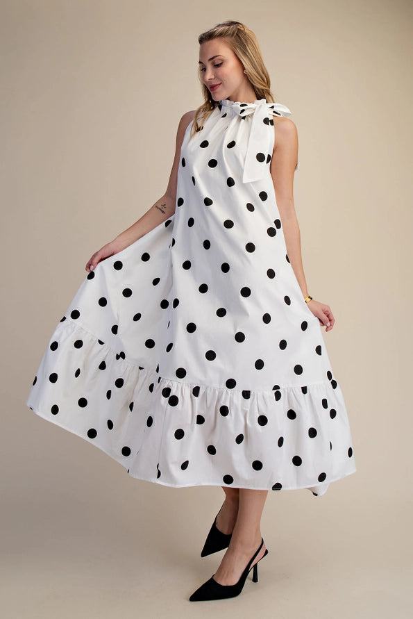 Ruffle Neck Sleeveless Midi Dress