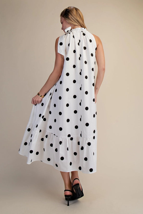 Ruffle Neck Sleeveless Midi Dress