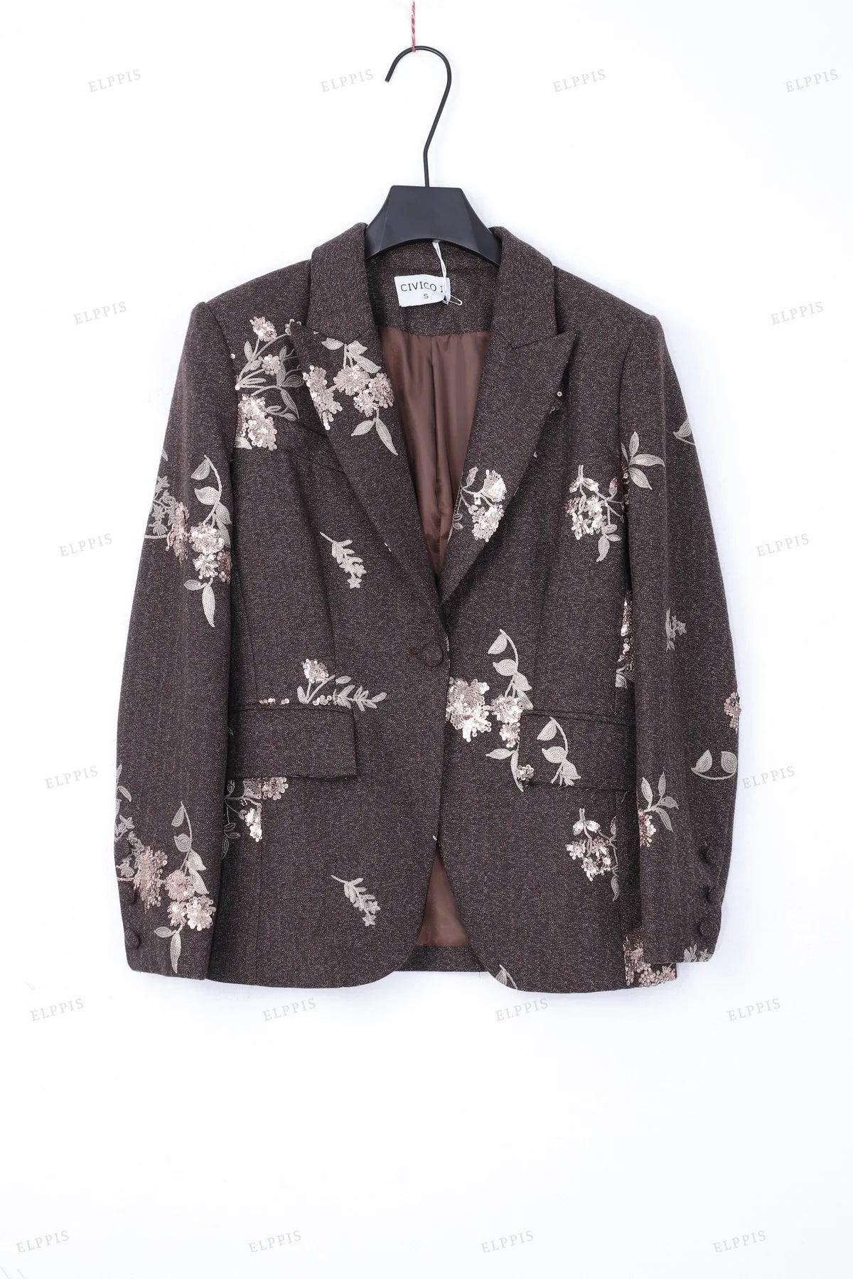 Dark Brown Sequins Embroidery Blazer