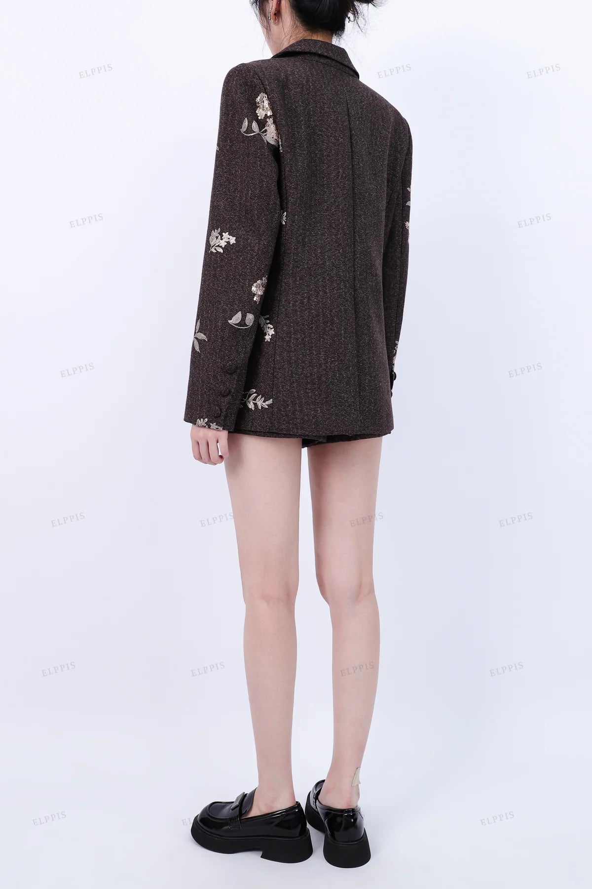 Dark Brown Sequins Embroidery Blazer