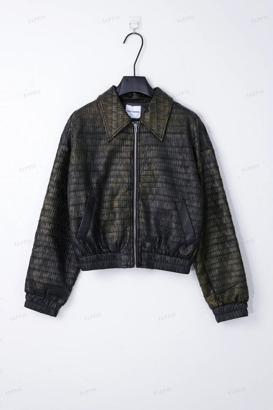 Crop  Leather Brown Jacket