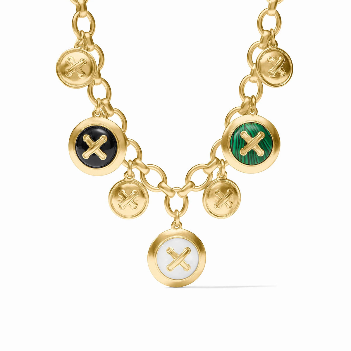 Essex Charm Necklace Multi Stone 24K Plated, Imported Glass, Mother Of Pearl, Reconstituted Stone