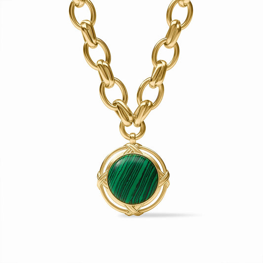 Essex Statement Necklace Malachite Green 24K Gold