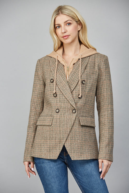 Hooded Layer Herringbone DB Jacket