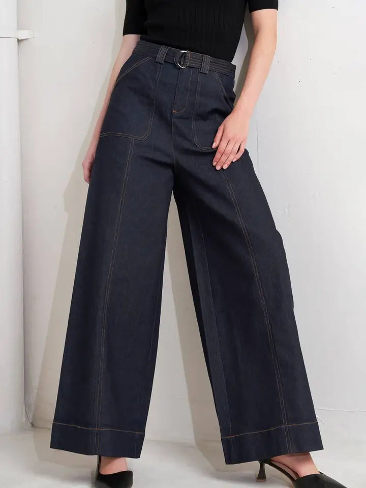 Wide Leg Jean w/ Side pockets and Belt