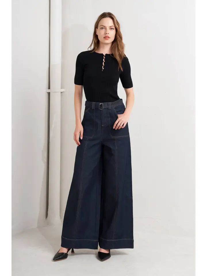Wide Leg Jean w/ Side pockets and Belt