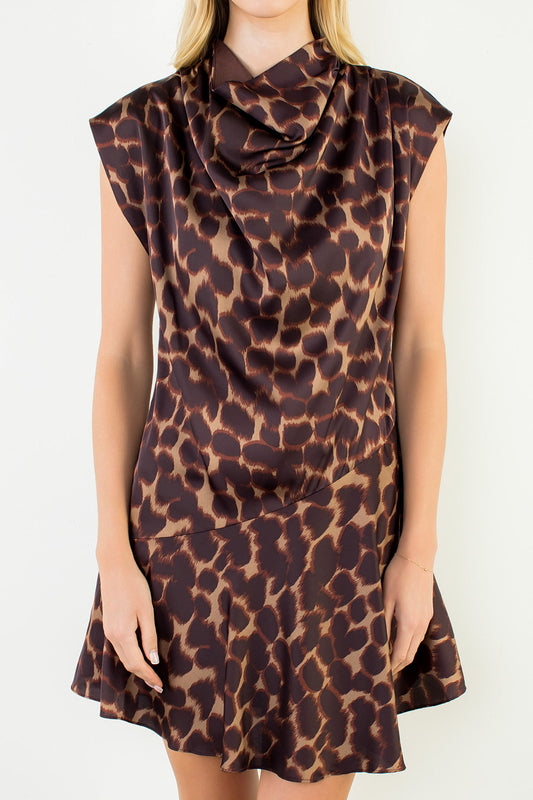 Animal Print Cowl Neck Dress