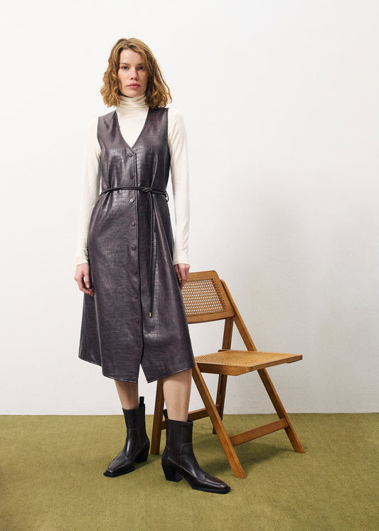 Sleeveless Croco Shirt-Vest Dress