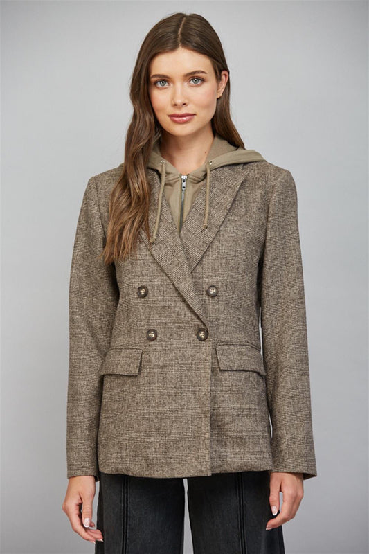 Plaid Blazer With Hoodie Insert