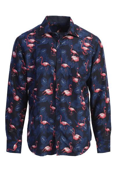 Flamingo Print Mens Button Down Shirts