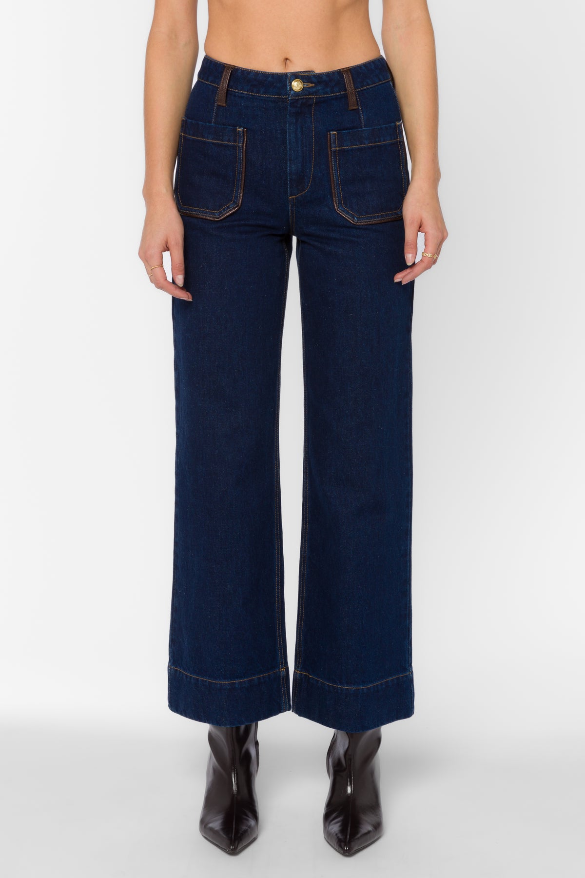 Wide Leg Jean Leather Trimmed