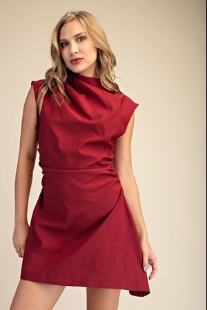 Mock Neck Asymmetric  Sleeveless Dress