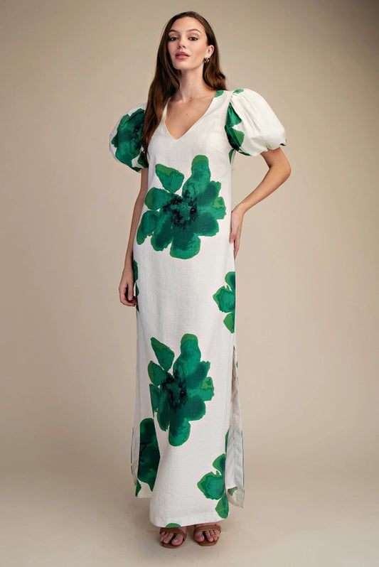 Puff Sleeve A-Line Maxi Dress