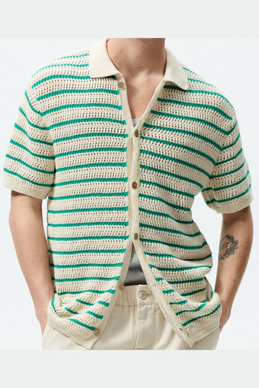 Mens Short Sleeve Knit Button Down