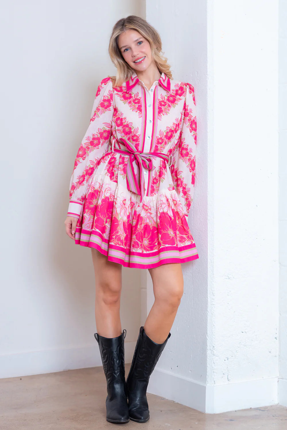 L/S Button-UP Floral Dress
