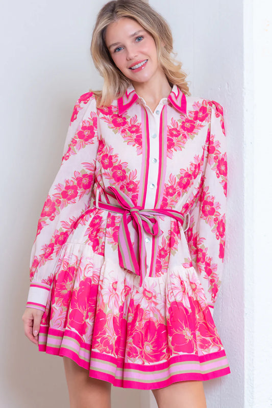 L/S Button-UP Floral Dress