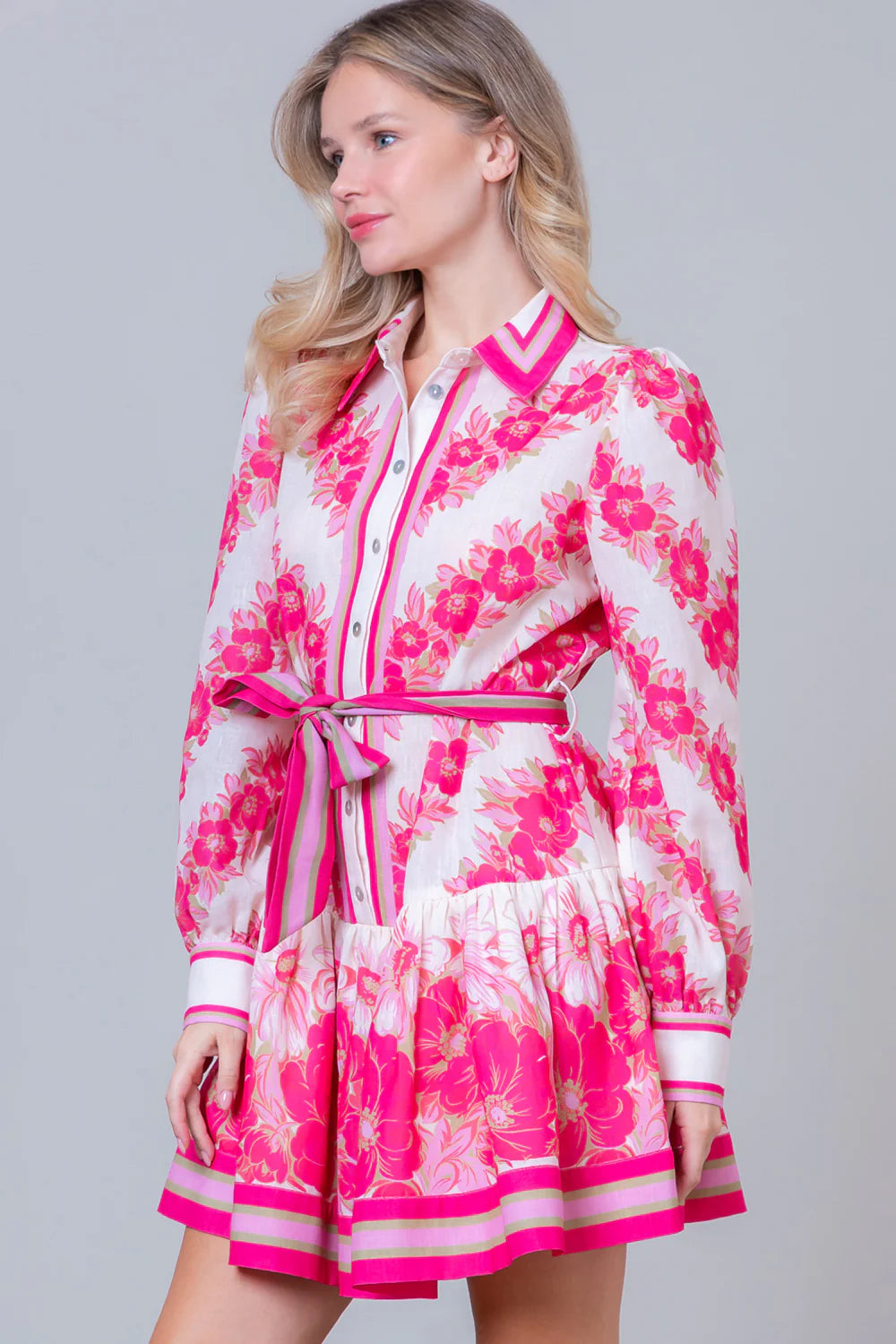 L/S Button-UP Floral Dress