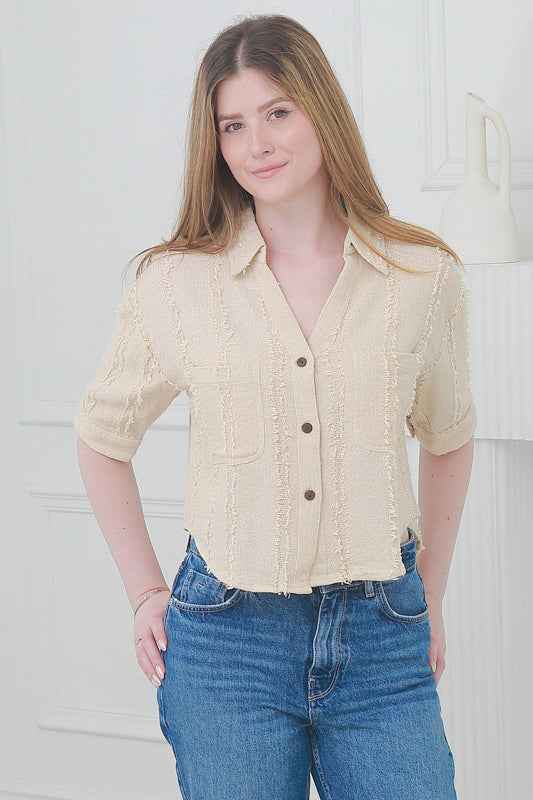 Casual Short Sleeves Crop Shirt
