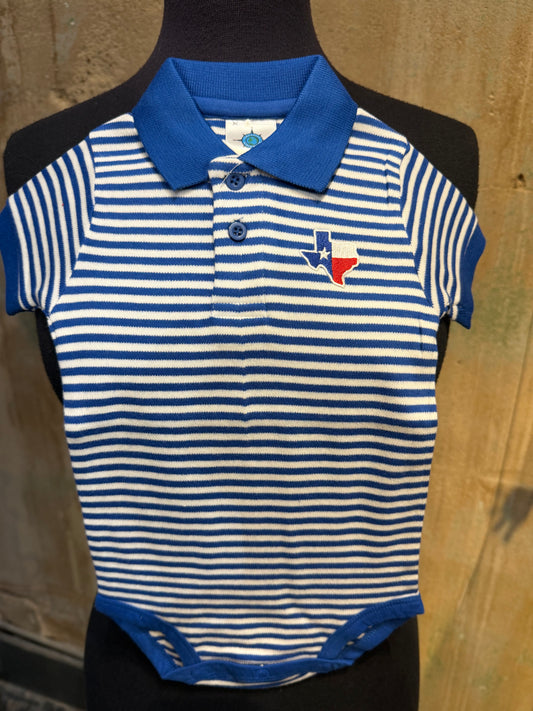 Striped Polo Bodysuit in Royal Blue