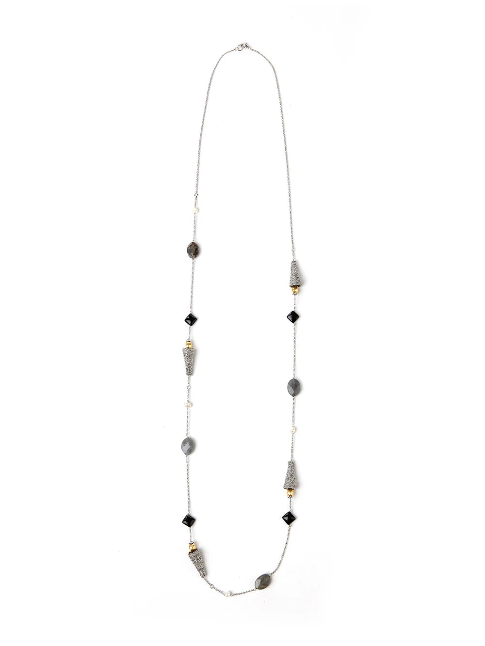 Labradorite & Pearl Thread Long Necklace