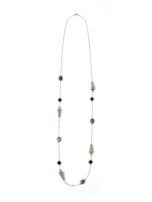 Labradorite & Pearl Thread Long Necklace