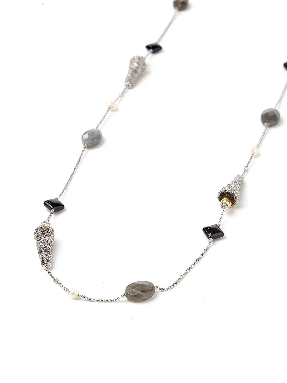 Labradorite & Pearl Thread Long Necklace