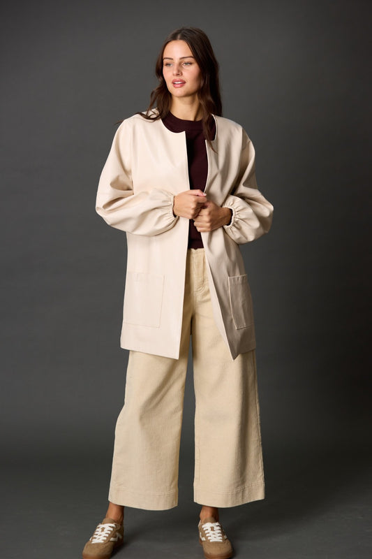 Faux Leather Billowy Sleeve Jacket