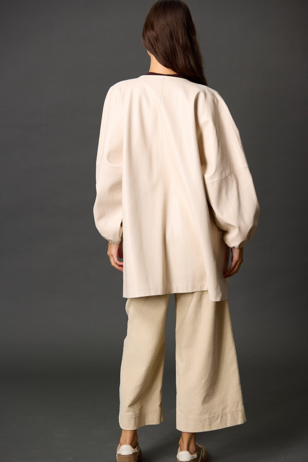 Faux Leather Billowy Sleeve Jacket