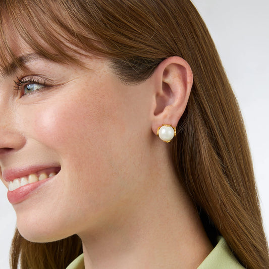 Penelope Pearl Stud 24K Plate Small