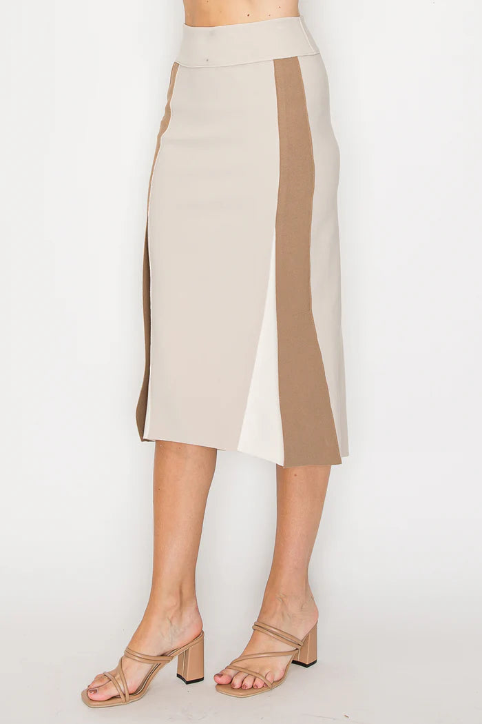 Colorblock Panels Crepe Skirt
