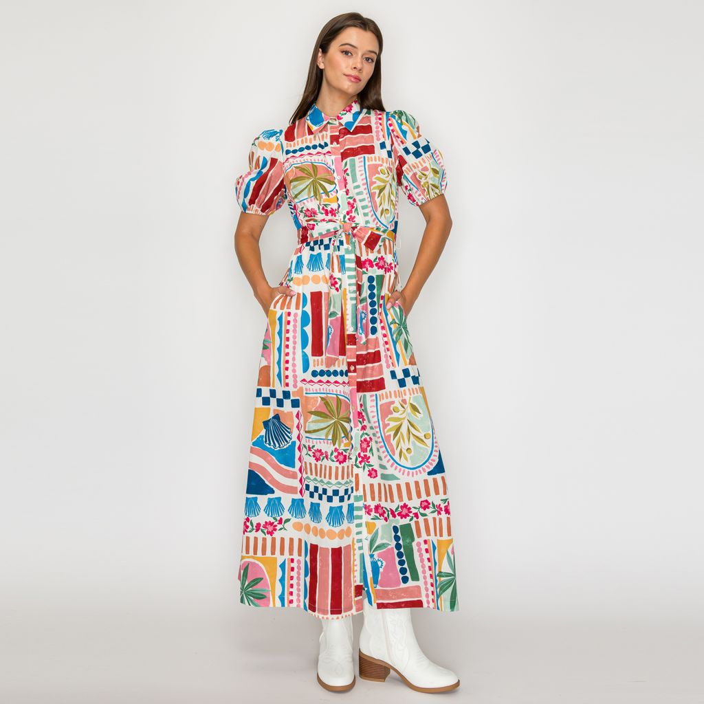Midi Button Down Dress Multi
