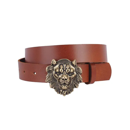 Lion Head Brown Leather Belt
