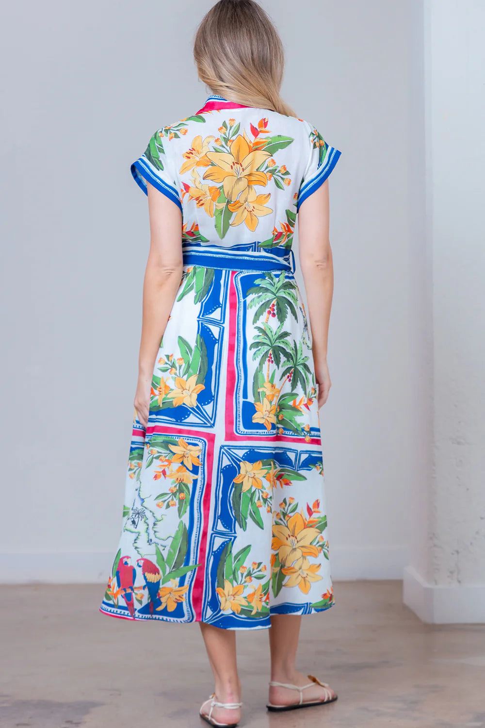 Ivory Multi Floral Tap Sleeve Dress